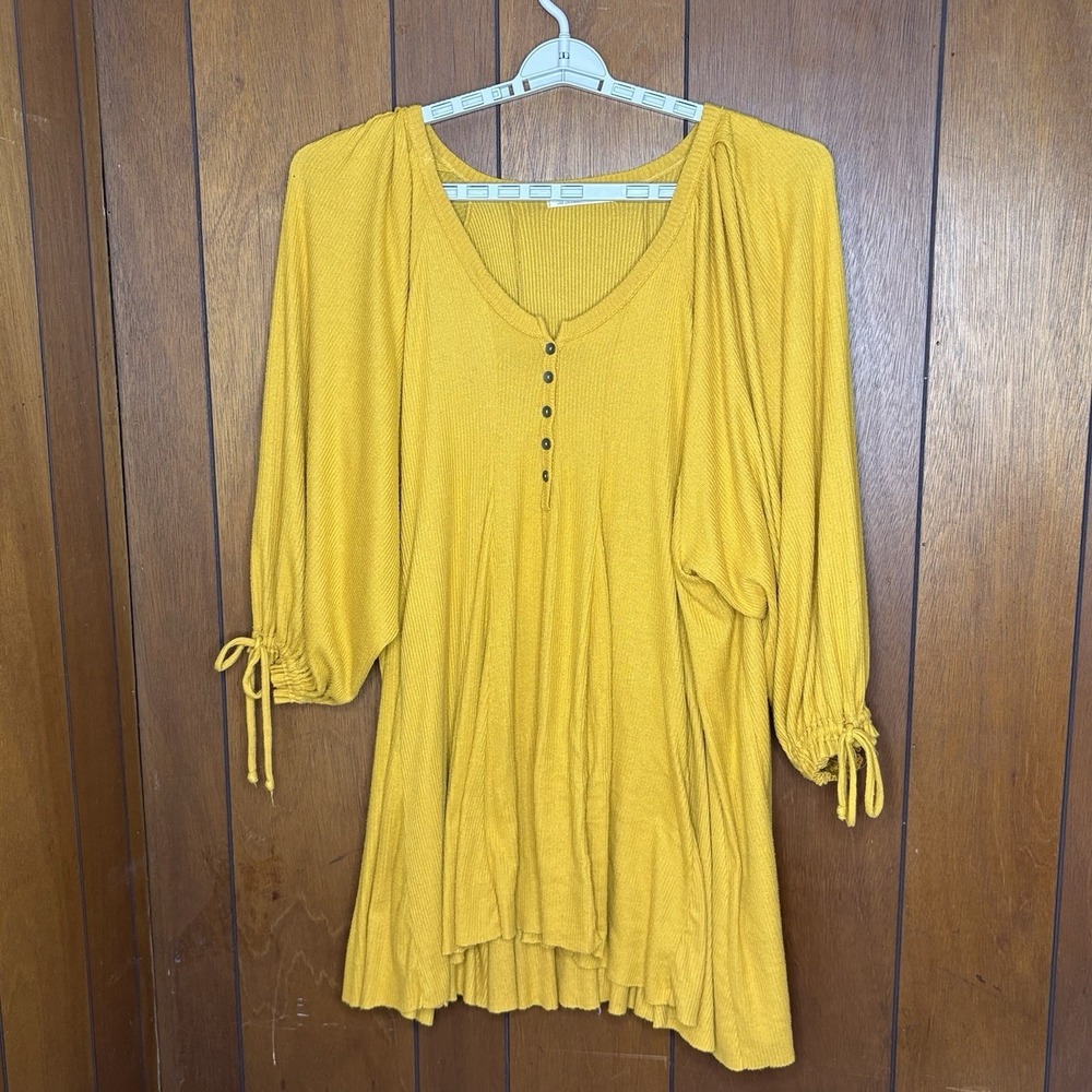 Weโ The Free Tunic Top Women's L Mustard Ribbed Boho Fairy Cottagecore Festival